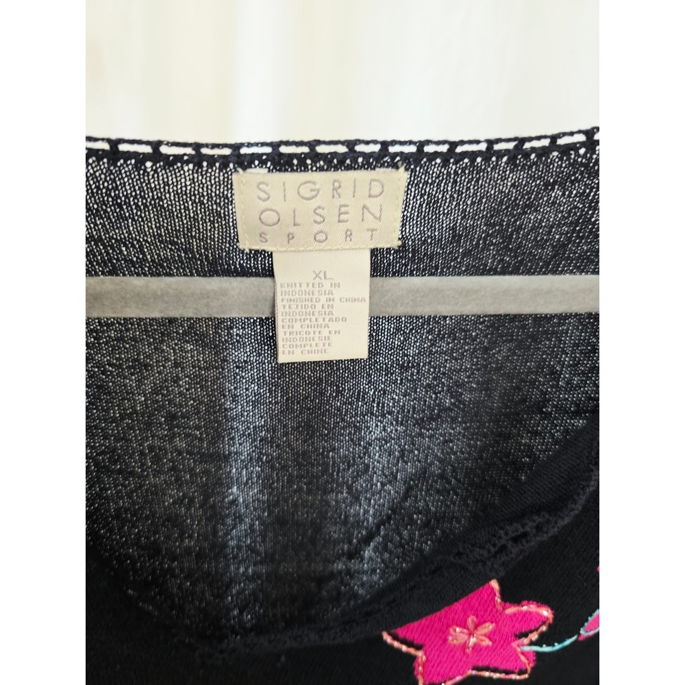 Sigrid Olsen vintage Black Floral Embroidered V-Neck Sweater XL coastalgrandma - Picture 5 of 10